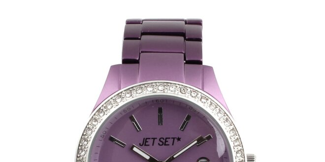 Dámske fialové hodinky s bielymi kamienkami Jet Set