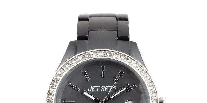 Dámske šedé hodinky s bielymi kamienkami Jet Set