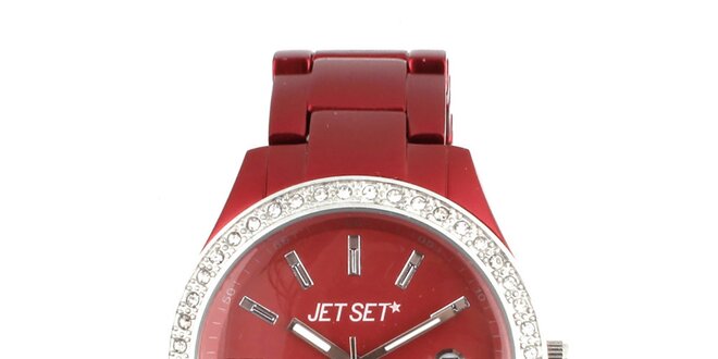 Dámske tmavo červené hodinky s bielymi kamienkami Jet Set