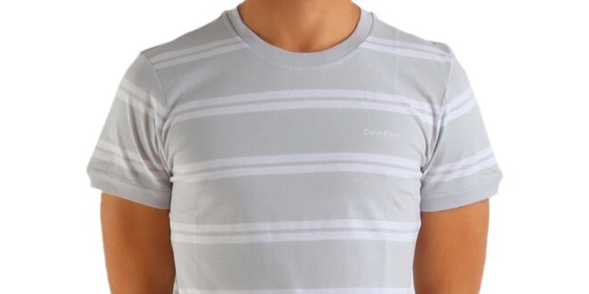 Pánske svetlo šedé prúžkované tričko Calvin Klein