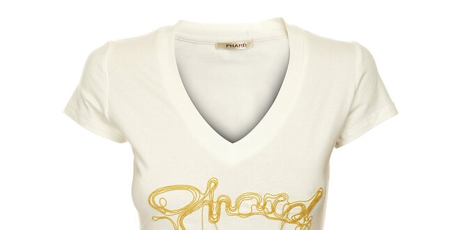 Dámske biele tričko Phard so zlatou aplikáciou