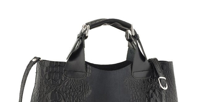 Dámska čierna kožená kabelka s krokodílim vzorom Ore 10