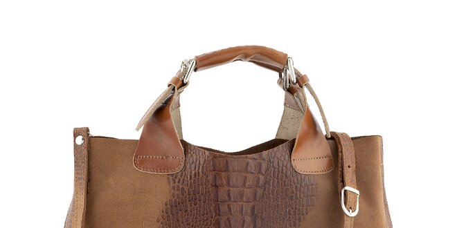 Dámska svetlo hnedá kožená kabelka s krokodílim vzorom Ore 10