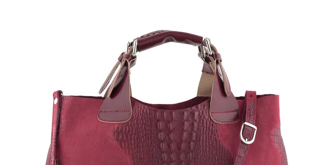 Dámska červená kožená kabelka s krokodílim vzorom Ore 10