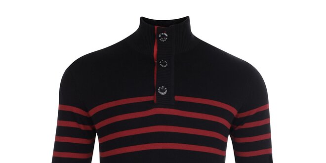Pánsky čierny sveter s červenými prúžkami Giorgio di Mare