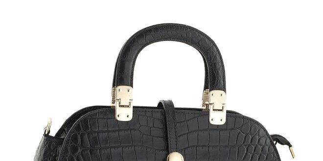 Dámska čierna kožená kabelka so vzorom krokodílej kože Ore 10