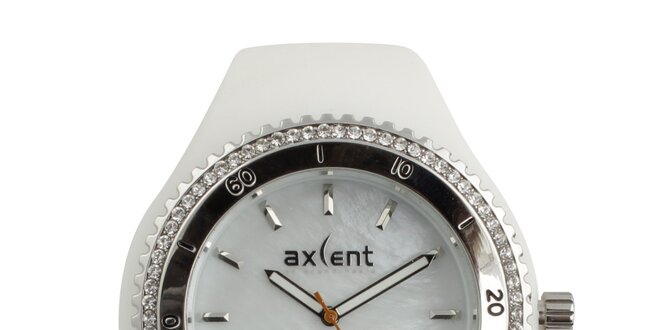 Dámske biele hodinky s prvkami v striebornom tóne a zirkónmi Axcent