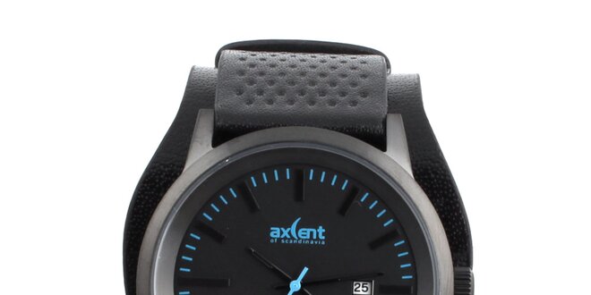 Pánske čierne hodinky s modrými indexmi Axcent