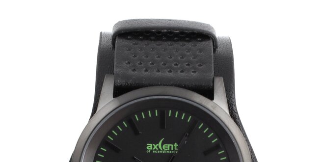 Pánske čierne hodinky so zelenými indexmi Axcent