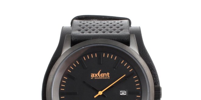 Pánske čierne hodinky s oranžovými indexmi Axcent