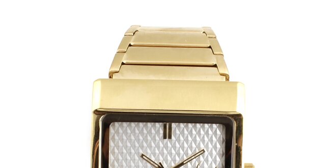 Dámske hodinky s hranatým púzdrom v zlatom tóne Axcent