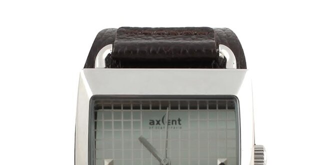 Hranaté hodinky s čiernym ciferníkom a koženým remienkom Axcent