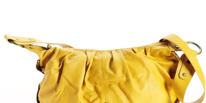 Dámska kanárikovo žltá kabelka Benetton so zlatými cvokmi