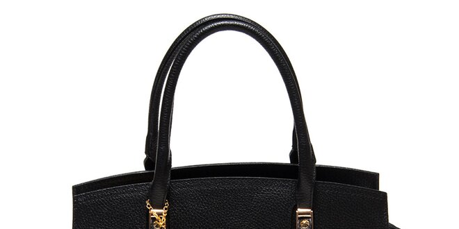 Dámska čierna kabelka z kože s kovovými detailmi Renata Corsi