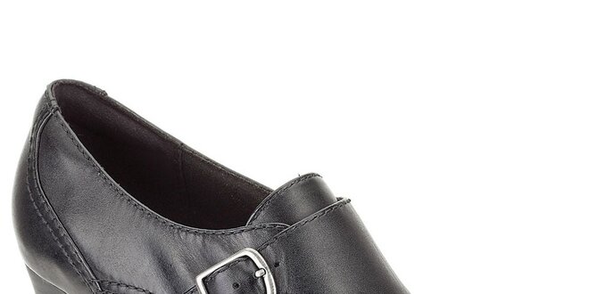 Dámske čierne kožené topánky na širokom opätku Clarks