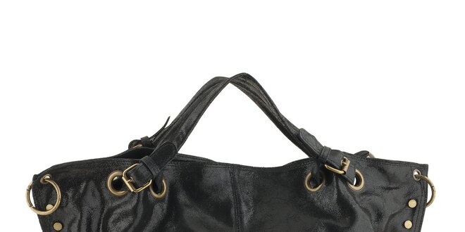 Dámska čierna kožená kabelka s nastaviteľným popruhom Valentina Italy