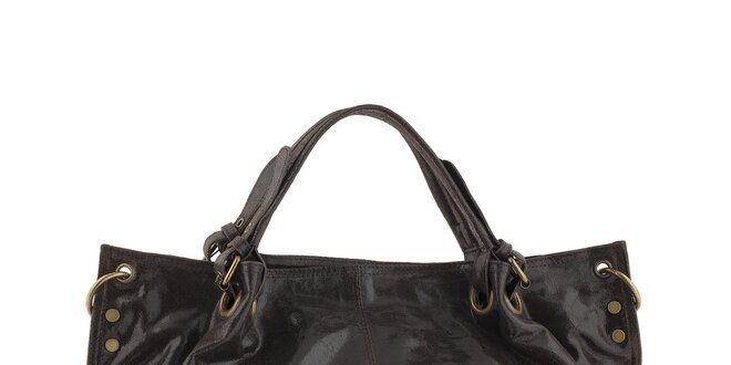 Dámska tmavo hnedá kožená kabelka s nastaviteľným popruhom Valentina Italy