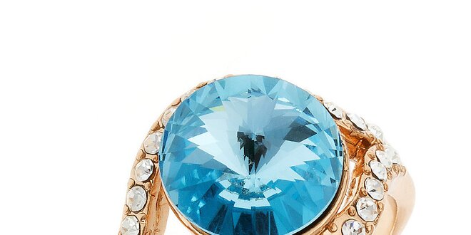 Dámsky prsteň v zlatom tóne s modrým guľatým kryštálom Fifi Ange