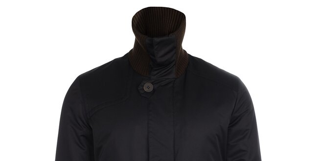 Pánska čierna bunda s hnedým stojačikom Pietro Filipi