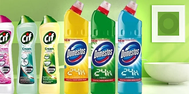 Čistiace prostriedky Domestos a Cif