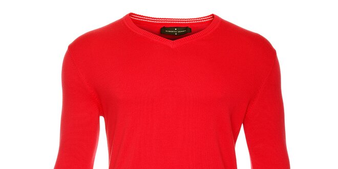 Pánsky červený sveter s výstrihom do V Roberto Verino
