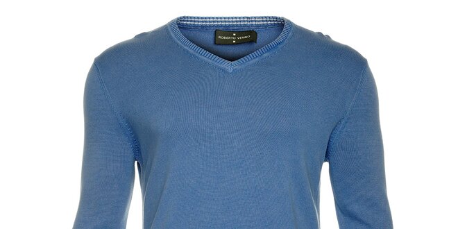 Pánsky modrý sveter s výstrihom do V Roberto Verino