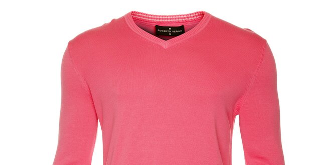 Pánsky ružový sveter s výstrihom do V Roberto Verino