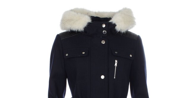 Dámsky modrý kabát s koženkovými rukávmi Halifax