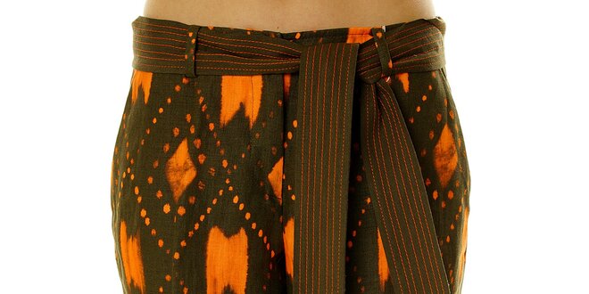 Dámske ľanové khaki bermudy s oranžovým vzorom Roberto Verino