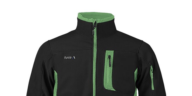 Pánska čierno-zelená softshellová bunda s kapucňou Furco