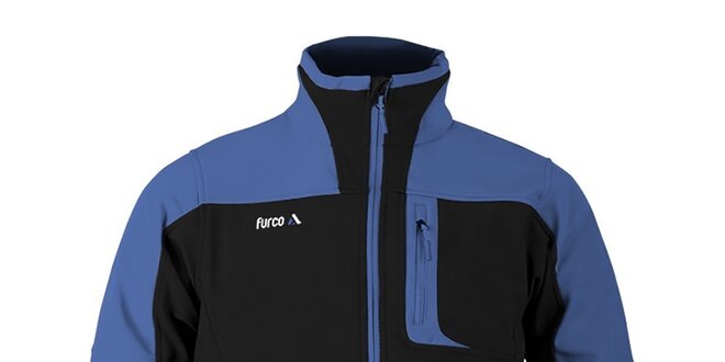 Pánska čierna softshellová bunda s modrými prvkami Furco