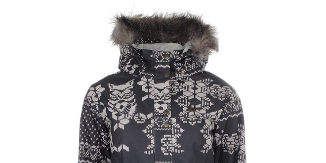Dámska šedobiela bunda s norským vzorom a kožúškom Fundango