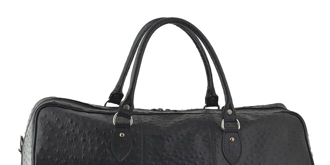 Dámska čierna cestovná taška s motívom pštrosej kože Tina Panicucci