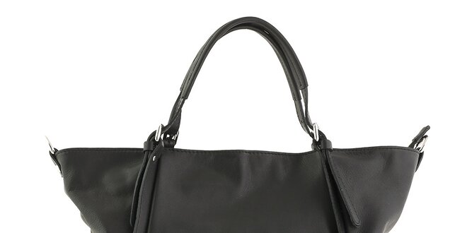 Dámska čierna kožená kabelka so zipsovým vreckom Tina Panicucci