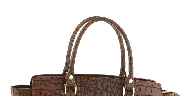 Dámska hnedá kožená kabelka so vzorom krokodílej kože Tina Panicucci
