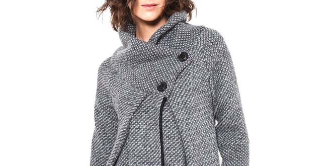 Dámsky šedý vlnený kabátik s gombíkmi Mademoiselle Agathe