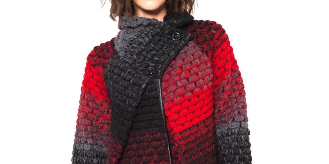 Dámsky červeno-šedo-čierny kabátik Mademoiselle Agathe