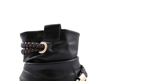 Dámske čierne členkové topánky so zlatými komponentmi Ctogo Gogo