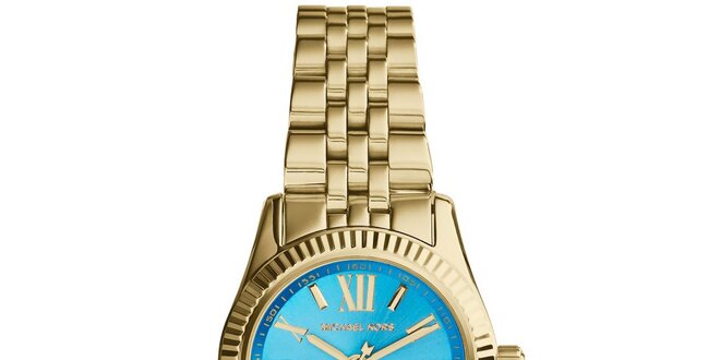 Dámske hodinky s modrým ciferníkom a rímskymi číslami Michael Kors - zlatá farba