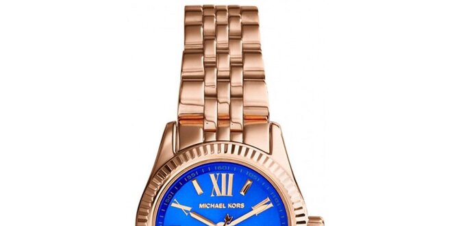 Dámske hodinky s modrým ciferníkom a rímskymi číslami Michael Kors - ružovo zlatá farba