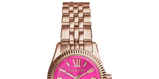 Dámske hodinky s ružovým ciferníkom a rímskymi číslami Michael Kors - ružovo zlatá farba