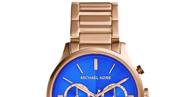Dámske hodinky v tóne ružového zlata s modrým ciferníkom Michael Kors