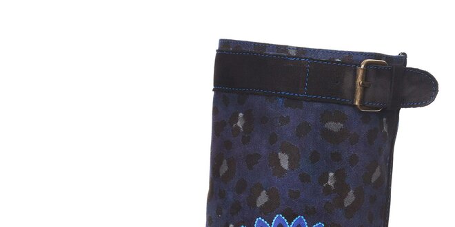 Dámske modro-čierne topánky s leopardím a kvetinovým vzorom Desigual
