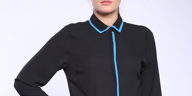 Dámska čierna košeľa s modrým lemovaním Melli London