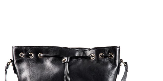 Dámska čierna kožená kabelka so šnúrkou Belle & Bloom