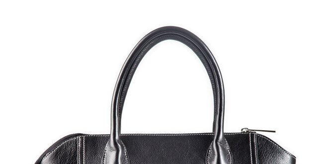 Dámska čierna kožená kabelka s bielym prešívaním Belle & Bloom