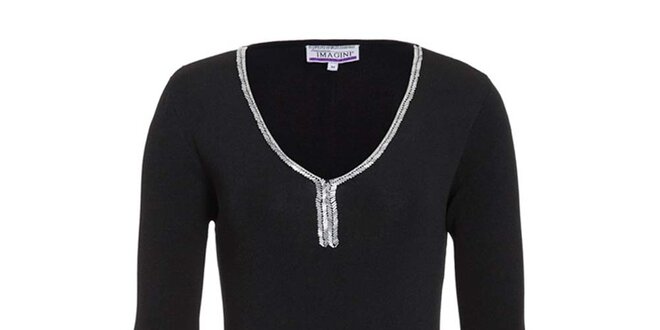 Dámsky čierny sveter s dekoratívnou aplikáciou Imagini