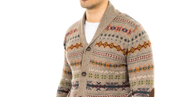 Pánsky svetlo hnedý sveter s farebným vzorom Tommy Hilfiger