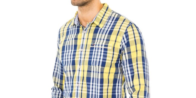 Pánska šedo-modro-bielo-žltá košeľa Tommy Hilfiger
