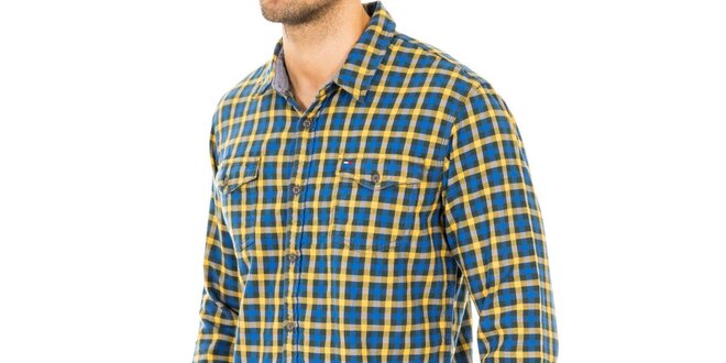 Pánska žlto-modrá kockovaná košeľa Tommy Hilfiger